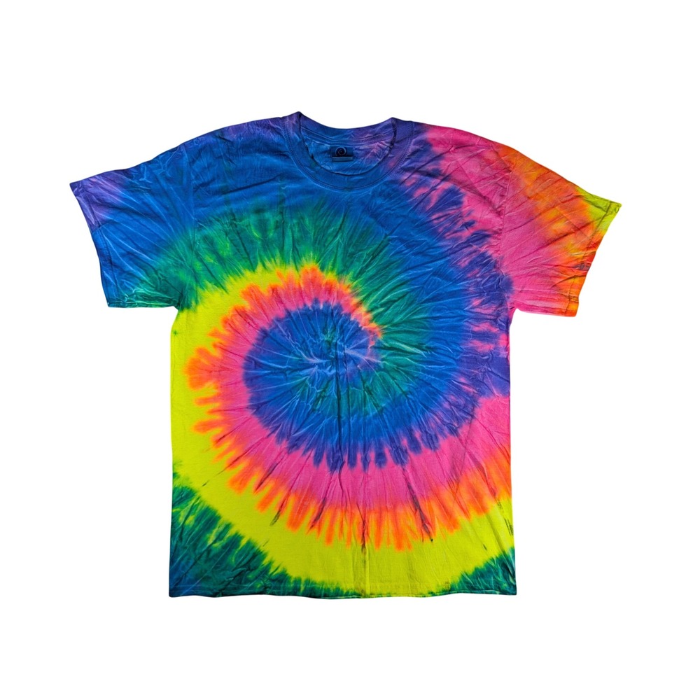 Colortone Rainbow Spiral Tie Dye T Shirt Large Short Sleeve Cotton Unisex Tee